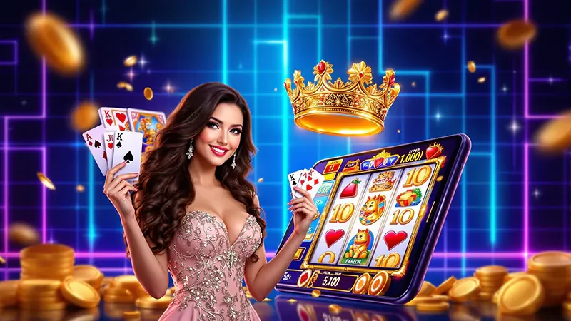 หน้าจอเกมสล็อตสีสันสดใสพร้อมวงล้อและสัญลักษณ์เกม
